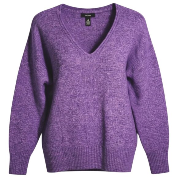 Aqua Lavender Mélange V-Neck Sweater M Soft Knit Relaxed Winter Layering - Picture 2 of 7